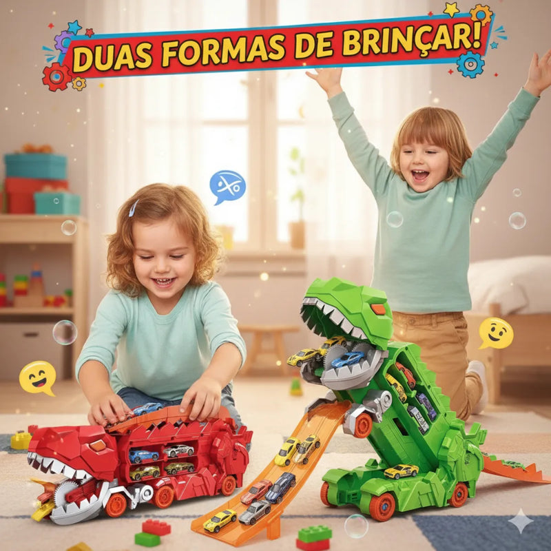 Caminhão Dinossauro Brinquedo Pista Lançador Carrinho Maleta