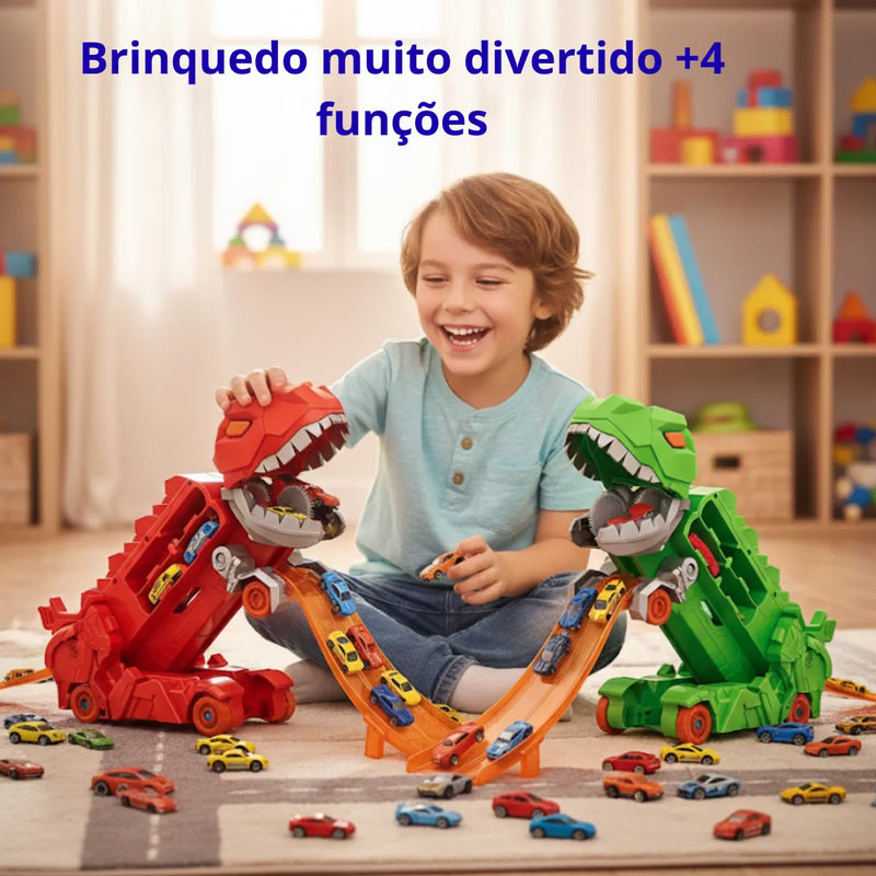 Caminhão Dinossauro Brinquedo Pista Lançador Carrinho Maleta