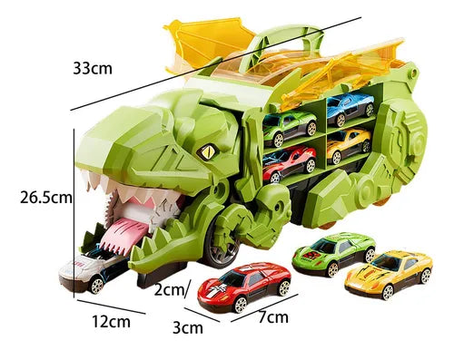Caminhão Dinossauro Brinquedo Pista Lançador Carrinho Maleta