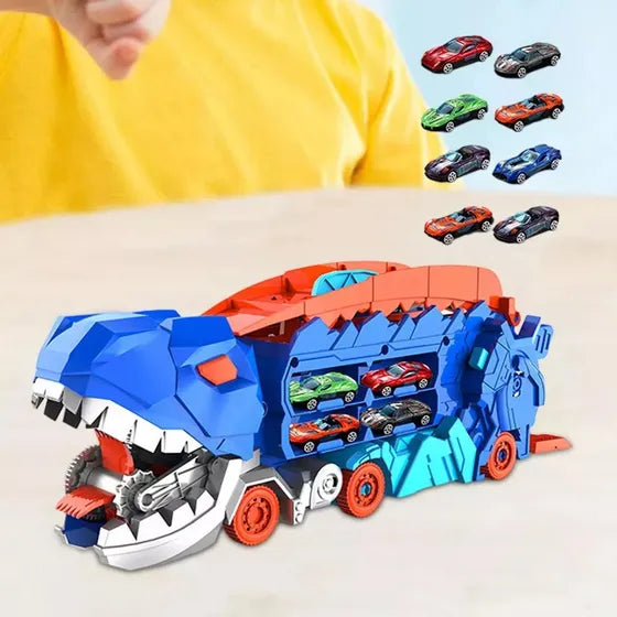 Caminhão Dinossauro Brinquedo Pista Lançador Carrinho Maleta